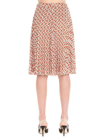 Shop Burberry Monogram Print Pleated Skirt In Multi