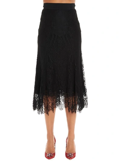 Shop Dolce & Gabbana Asymmetric Laced Midi Skirt In Black