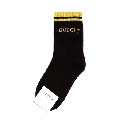Shop Gucci Floral Logo Embroidered Socks In Black