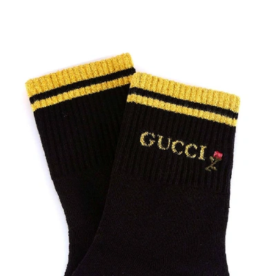 Shop Gucci Floral Logo Embroidered Socks In Black