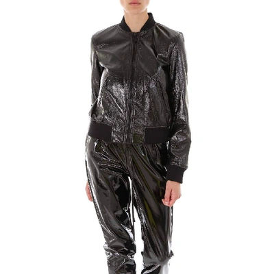 Shop Michael Michael Kors Patent Ribbed Bomber Jacket In Black