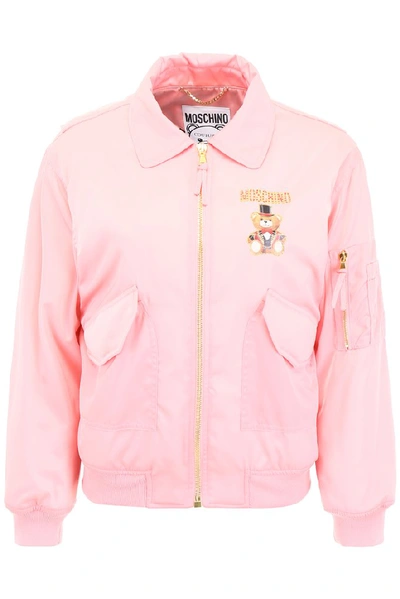 Shop Moschino Motif Printed Bomber Jacket In Pink