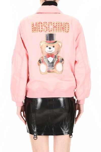 Shop Moschino Motif Printed Bomber Jacket In Pink