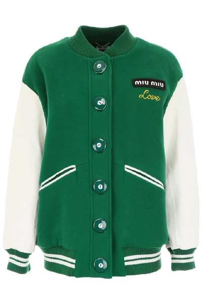 Shop Miu Miu Love Bomber Jacket In Green