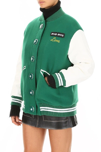 Shop Miu Miu Love Bomber Jacket In Green