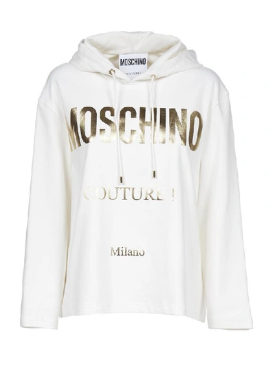 Shop Moschino Couture Logo Print Hoodie In White