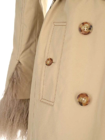 Shop Burberry Shearling Trim Belted Trench Coat In Beige