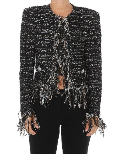 Shop Balmain Fringed Tweed Jacket In Multi