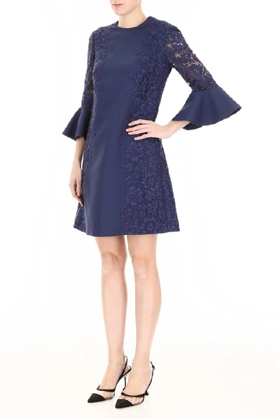 Shop Valentino Lace Sleeve Shift Dress In Pure Blue