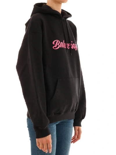 Shop Balenciaga Logo Printed Hoodie In Black