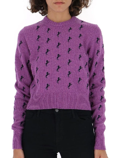 Shop Chloé Horse Embroidered Knitted Sweater In Purple