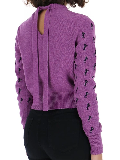 Shop Chloé Horse Embroidered Knitted Sweater In Purple