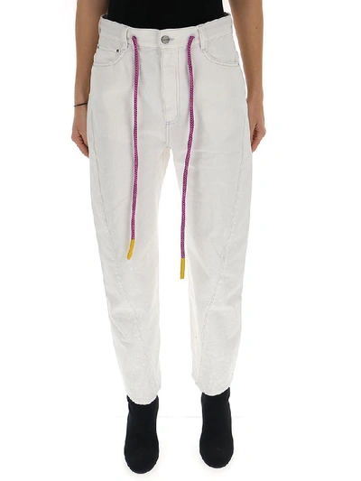 Shop Palm Angels Drawstring Jeans In White