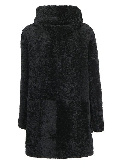 Shop Saint Laurent Shearling Hooded Duffle Coat In Black