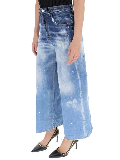 Shop Dsquared2 Logo High Waist Wide Leg Jeans In Blue