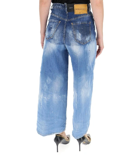 Shop Dsquared2 Logo High Waist Wide Leg Jeans In Blue