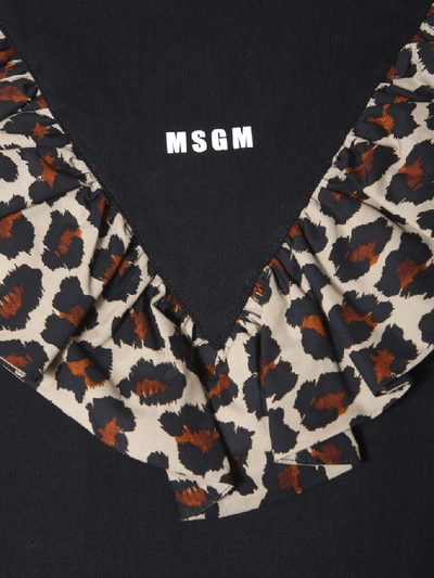 Shop Msgm Leopard Print Ruffle Detail T In Black