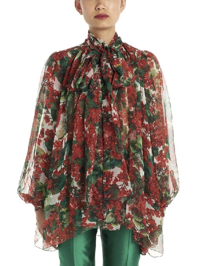 Shop Dolce & Gabbana Floral Print Pussy Bow Blouse In Multi