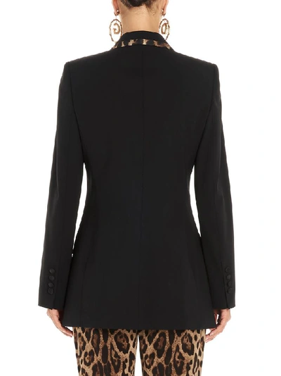 Shop Dolce & Gabbana Leopard Print Trim Blazer In Black