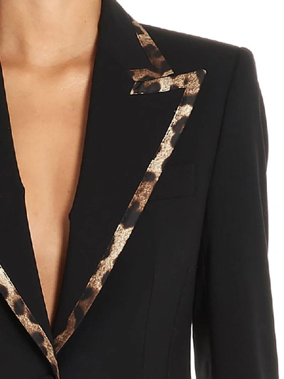 Shop Dolce & Gabbana Leopard Print Trim Blazer In Black