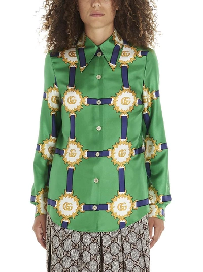 Shop Gucci Harness Logo Print Shirt In Green