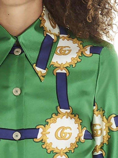 Shop Gucci Harness Logo Print Shirt In Green