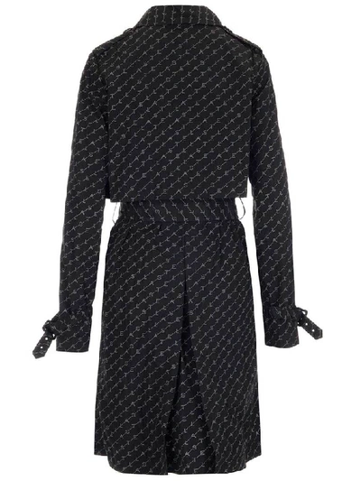 Shop Stella Mccartney Logo All Over Print Belted Trench Coat In Black