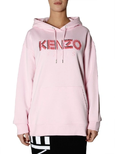 Shop Kenzo Logo Embroidered Hoodie In Pink