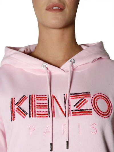 Shop Kenzo Logo Embroidered Hoodie In Pink
