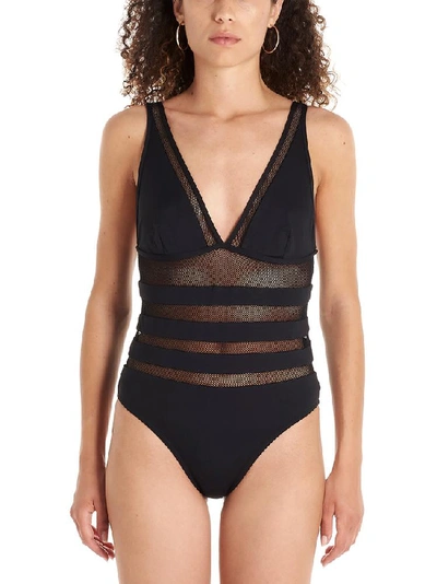 Shop Zimmermann Suraya Panelled Mesh Swimsuit In Black