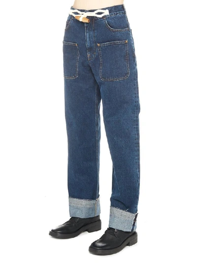 Shop Jw Anderson Duffle Detailed Wide Jeans In Blue