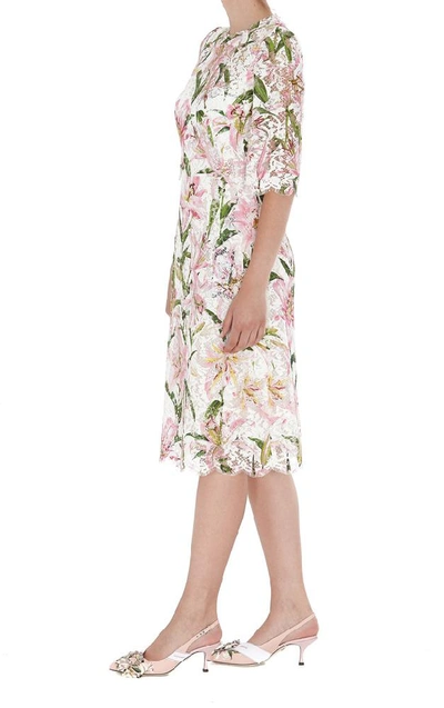 Shop Dolce & Gabbana Floral Lace Effect Dress In Multi