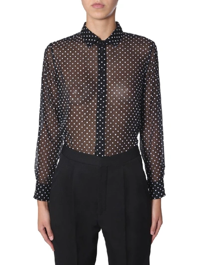 Shop Saint Laurent Sheer Polka Dot Shirt In Black