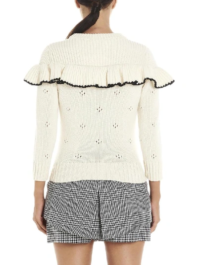 Shop Alexander Mcqueen Ruffled Crochet Knit Detail Sweatshirt In White