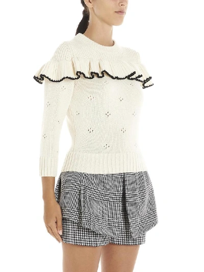 Shop Alexander Mcqueen Ruffled Crochet Knit Detail Sweatshirt In White