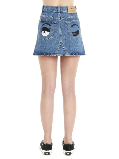 Shop Chiara Ferragni Eyes Detail Denim Skirt In Blue
