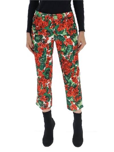 Shop Dolce & Gabbana Floral Print Cropped Trousers In Multi