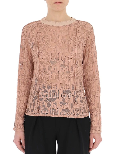 Shop Chloé Lace Logo Embroidered Blouse In Pink