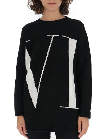 Shop Valentino Vltn Jacquard Sweater In Black
