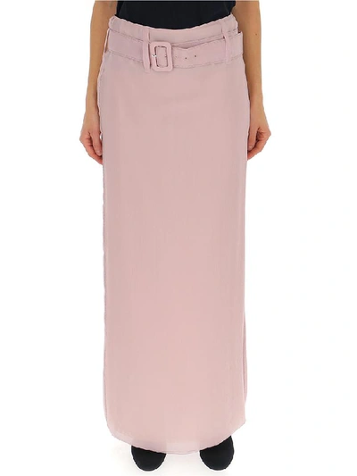 Shop Prada Belted Maxi Skirt In Pink