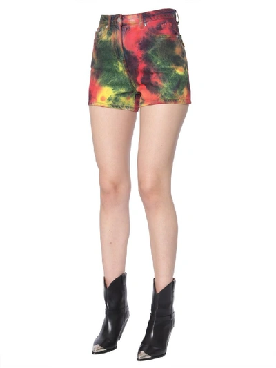 Shop Msgm Tie Dye High Waist Denim Shorts In Multi