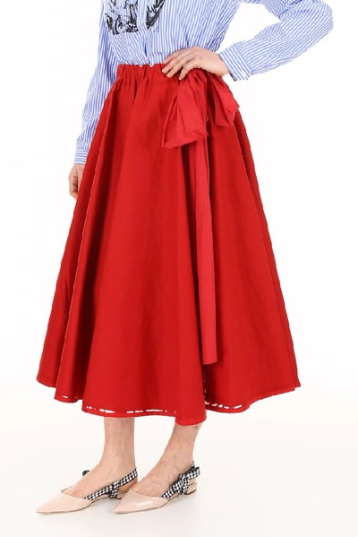 Shop Prada Overprint Effect Cotton Skirt In Red