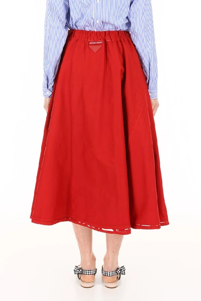 Shop Prada Overprint Effect Cotton Skirt In Red