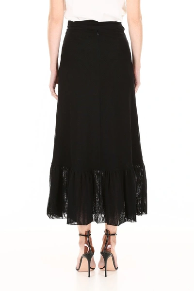 Shop Ganni Dot Mesh Wrap Skirt In Black