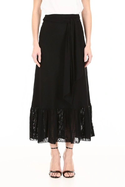 Shop Ganni Dot Mesh Wrap Skirt In Black