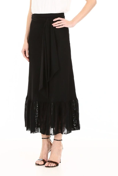 Shop Ganni Dot Mesh Wrap Skirt In Black