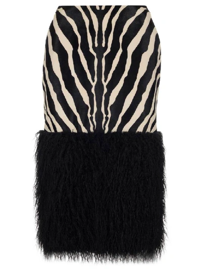 Shop Saint Laurent Animalier Printed Fur Detail Skirt In Multi