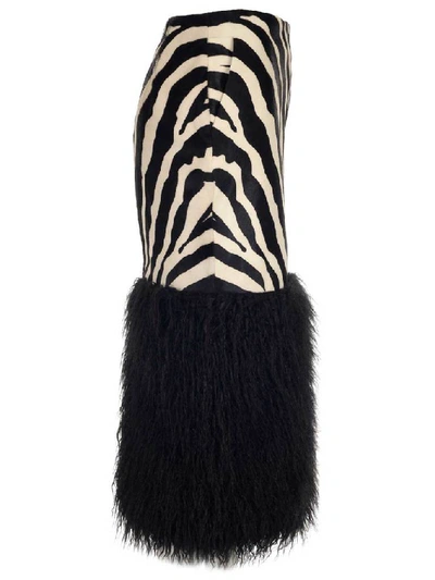 Shop Saint Laurent Animalier Printed Fur Detail Skirt In Multi