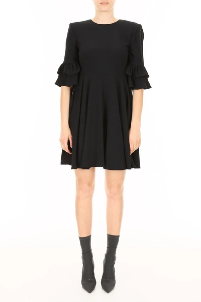 Shop Alexander Mcqueen Ruffled Sleeves Dress In Black