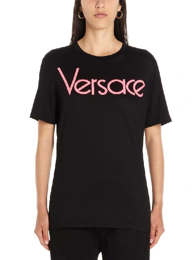 Shop Versace Embroidered Logo T In Black